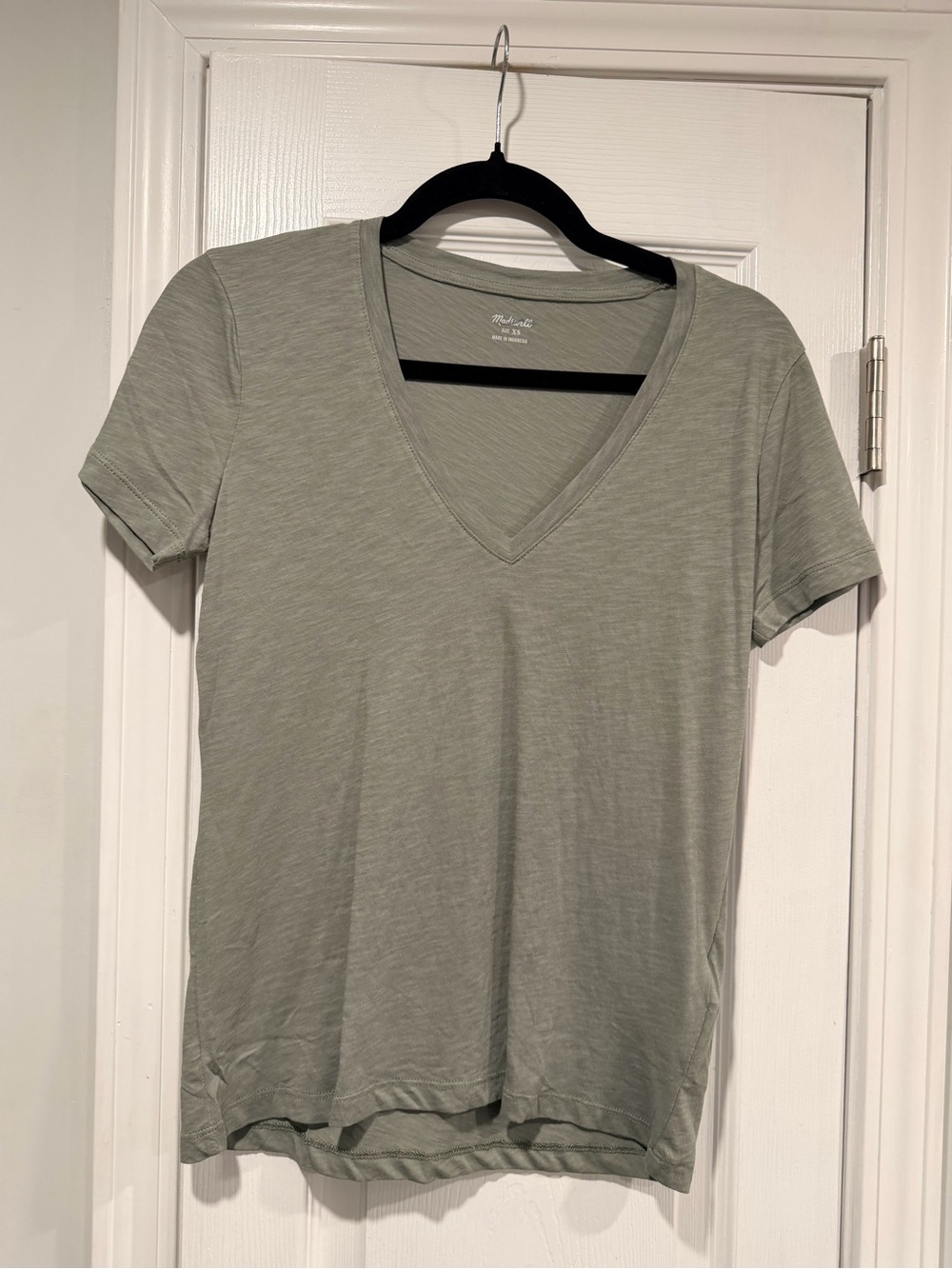 NWOT Madewell Size XS Sage Green V Neck Short Sleeve Slub Cotton Tee Shirt